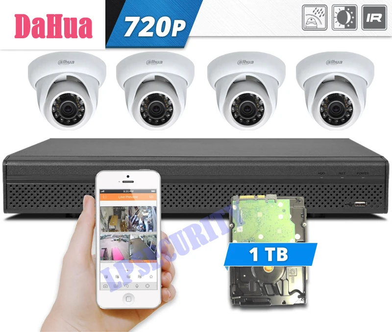 4-КАНАЛЬНЫЙ Smart Surveillance XVR рекордер Система + 4x720 P Крытый Купол Безопасности