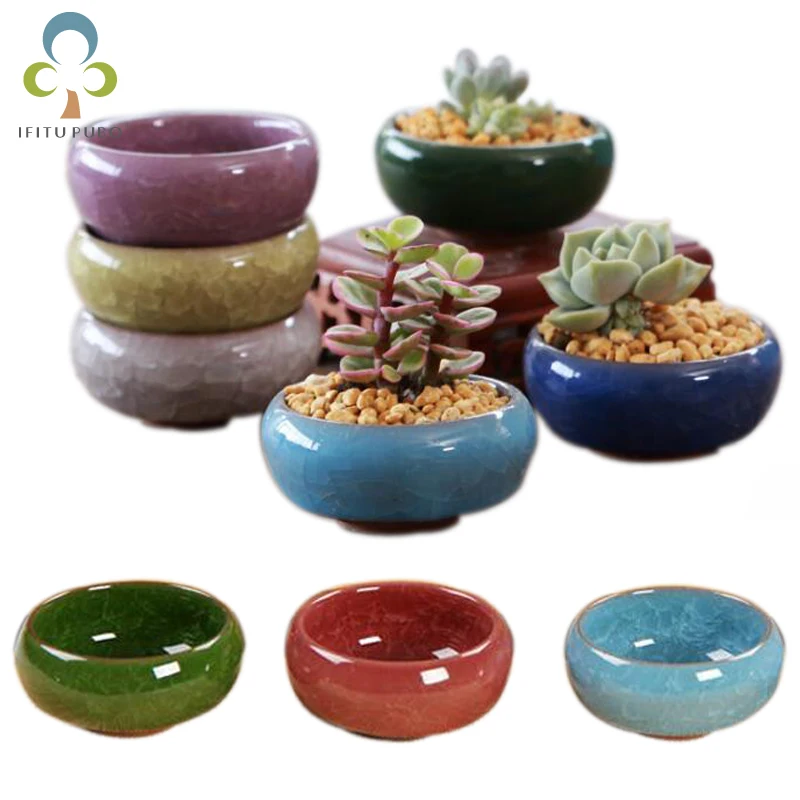 12 шт./лот ледяные керамические цветочные горшки для сочных растений маленький