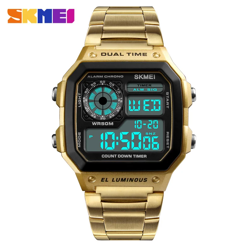 SKMEI Women's Digital Watch Sport Top Brand Luxury Electronic Wristwatch Woman Waterproof Multifunction Gold Metal Female Clock