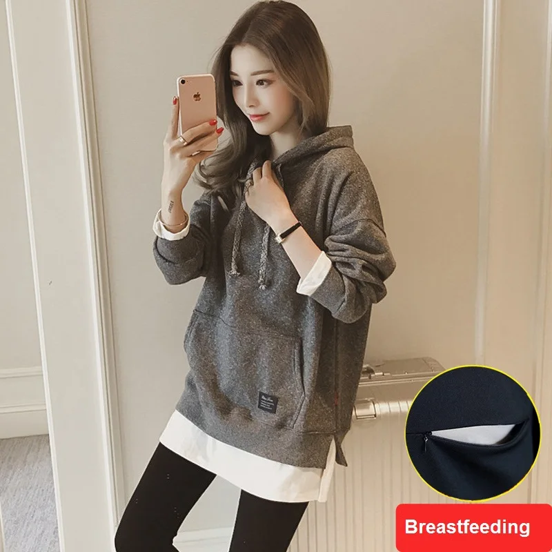 Однотонная утепленная модная одежда для кормящих мам 2018 зимние теплые толстовки