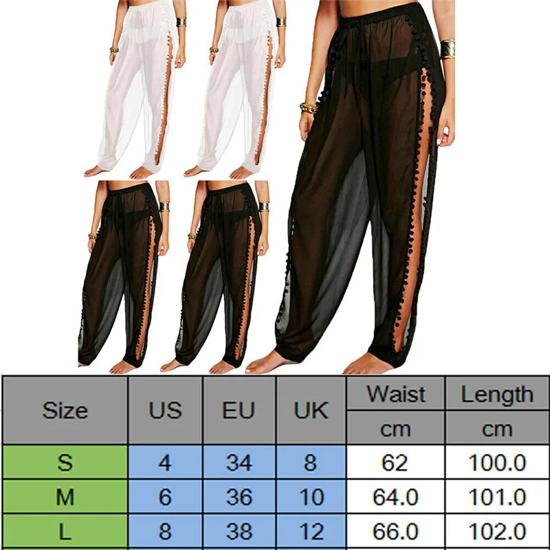 Женские сетчатые прозрачные брюки с боковым вырезом кисточками шаровары женские