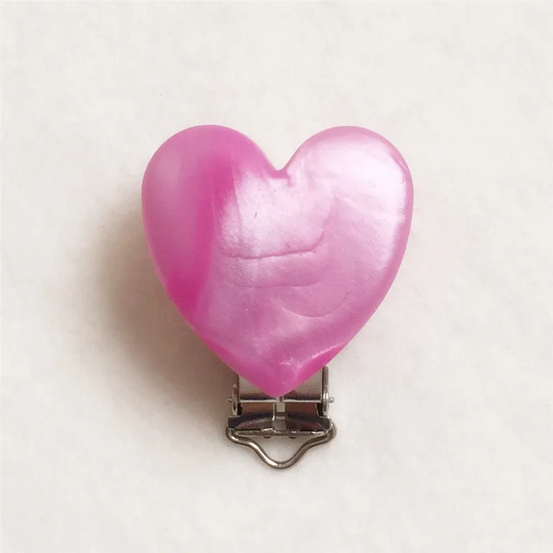 Pearl Pink Chenkai 10 шт. без БФА, силиконовый сердце детское кольцо для соски цепочка для прорезывателя Держатель Зажимы DIY пустышка для младенца игрушки вспомогательные зажимы - Цвет: Pearl Pink