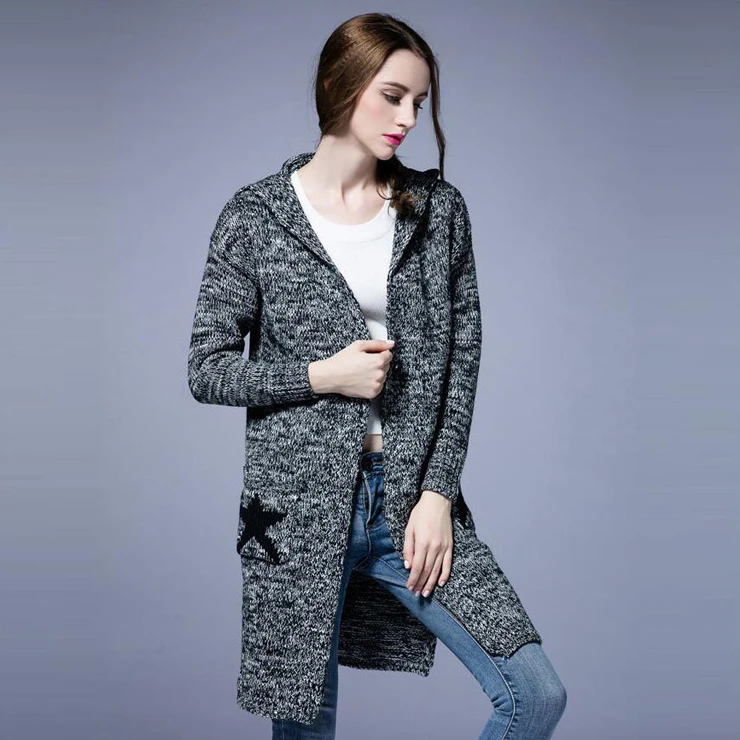 Queechalle Кардиган большого размера 2020 Осень Зима карманы принт звезды Повседневный