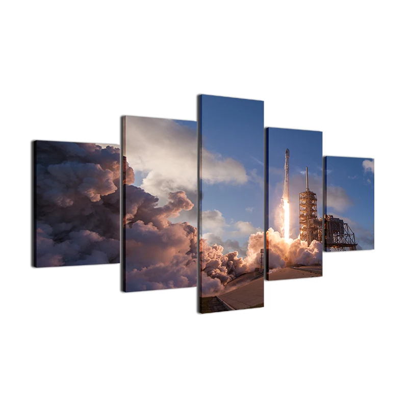 

5 Panels Modern HD Printed Oil Painting Canvas Home Decor Flame Emission Landscape Modular Wall Art Pictures Unframed