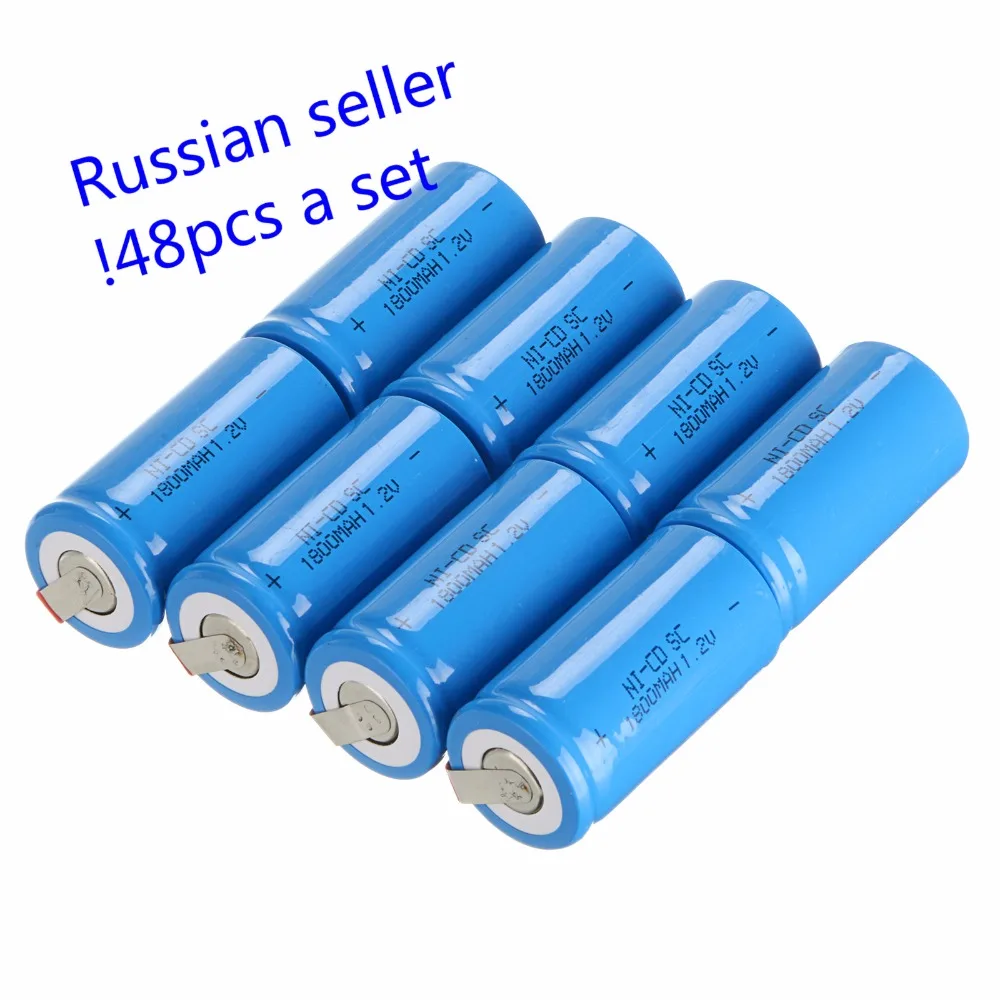 Российский продавец! 48 шт sub c SC батарея Ni Cd аккумуляторная 1800mh с tab синий