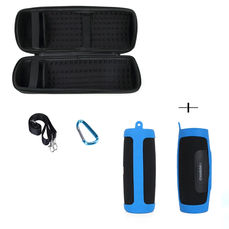 Black and blue 2 в 1 EVA жесткий чехол для хранения на молнии+ силиконовый чехол для JBL Charge 4 Bluetooth динамик для колонки JBL Charge4 - Цвет: Black and blue