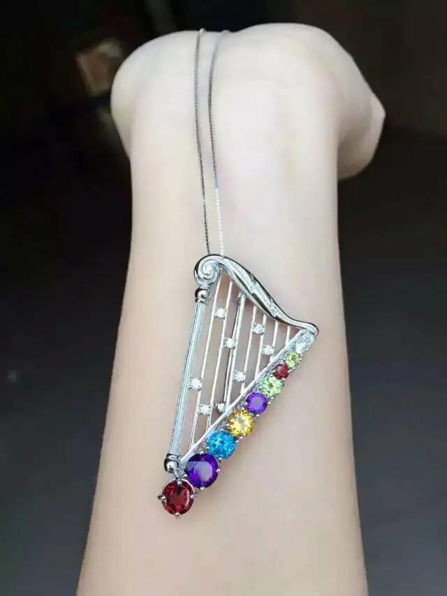 Натуральный гранат камень брошь Серебро S925 натуральный многоцветный