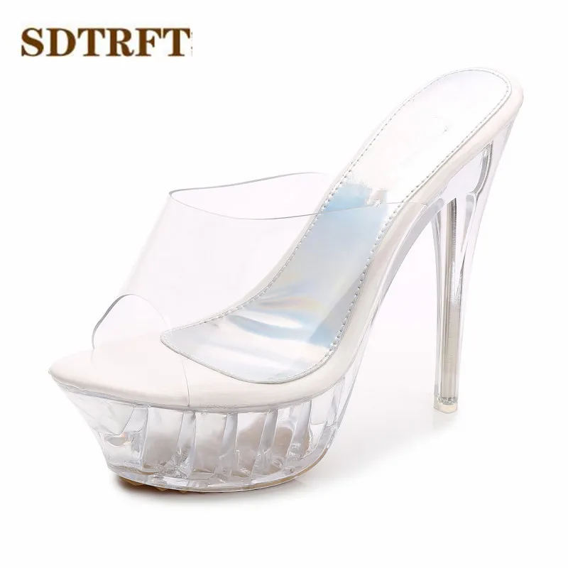SDTRFT Вьетнамки плюс: 35-43 летние хрустальные платформа 14 см Шпильки Модные Сандалии