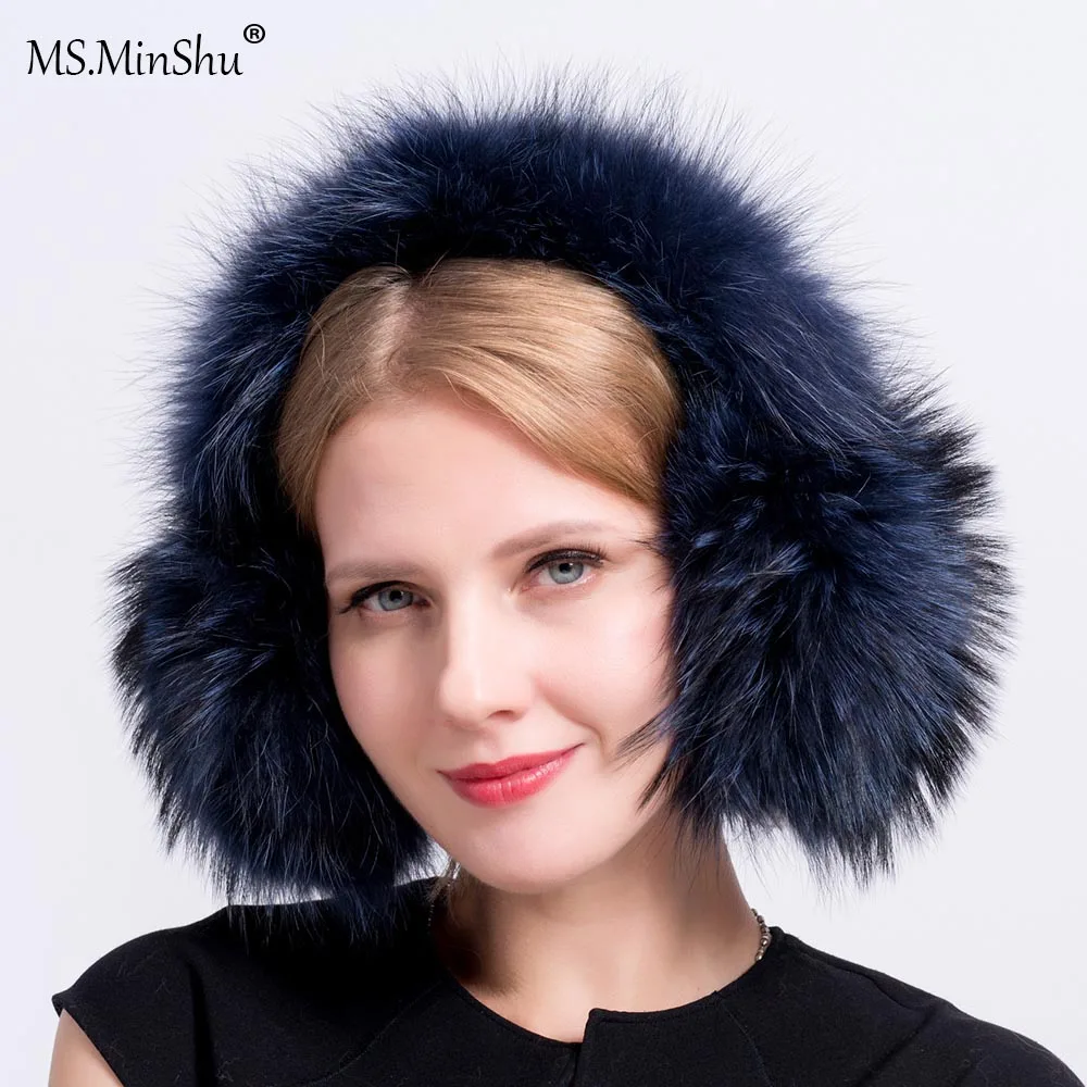 MS. MinShu, унисекс, натуральный мех, наушник, зимний, для ушей, теплый, пушистый, Лисий мех, ушные вкладыши, модные, из натурального меха енота, меховые наушники