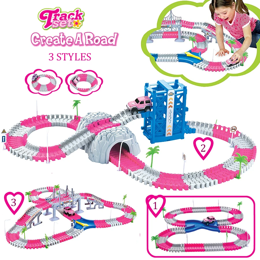 

Coaster DIY Flex гоночный трек принцесса создать дорогу Роскошный Розовый гибкий трек набор с аксессуарами рельсовые Машинки Игрушки для девочек