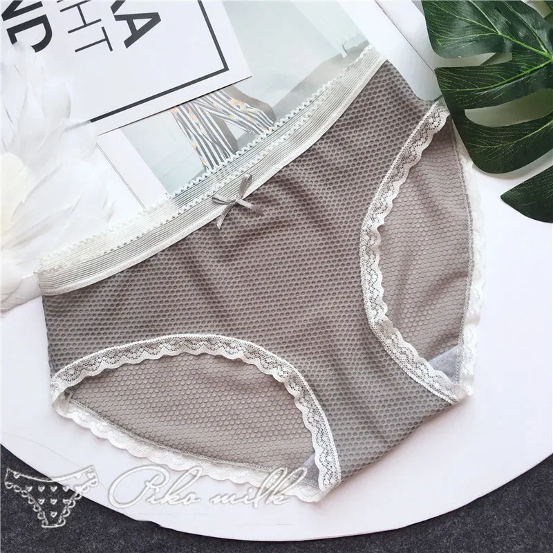 gray SP& CITY, летние милые кружевные трусики с бантом, бесшовные трусы для девушек, женское сексуальное нижнее белье, менструальное дышащее мягкое комфортное нижнее белье Танга - Цвет: gray