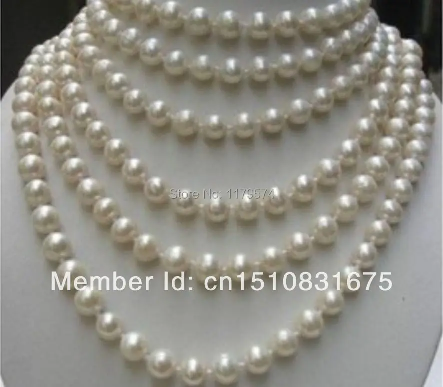 

LONG 100 INCHES AA+ 8-9MM WHITE Akoya Cultured PEARL NECKLACExu39