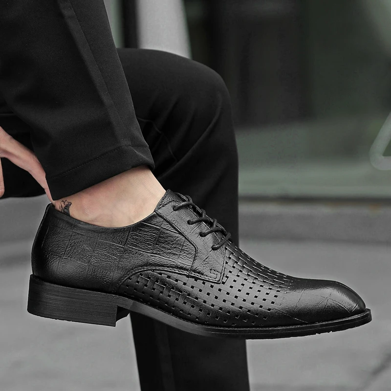 Hollow mens formal shoes genuine leather oxford for men 2019 dress wedding laces brogues C4 | Обувь