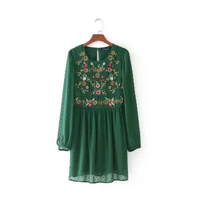 2017 Floral Embroidery Dress Women Lace Dresses Autumn O-Neck Hihg waist | Женская одежда