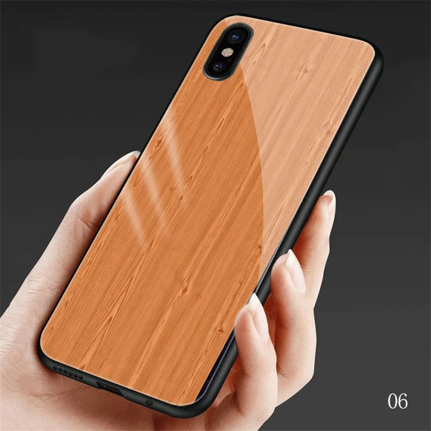 Чехол из окрашенного под дерево стекла для iPhone X, XR, XS, Max, чехол из закаленного стекла, Силиконовый противоударный чехол s, для iPhone 7, 8, 6, 6s plus