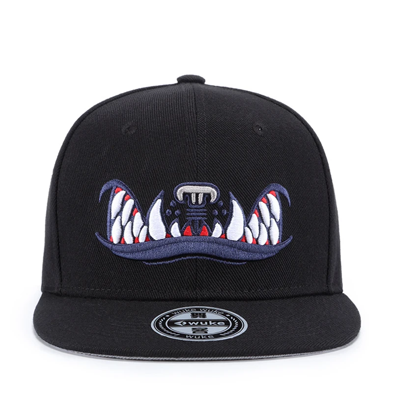 High Quality Black Snapback 3D Teeth Embroidery Hip Hop Cap Flat Bill Baseball For Men and Women | Аксессуары для одежды