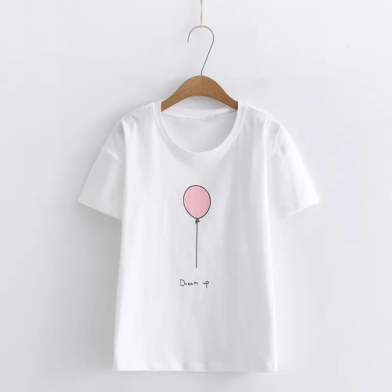 Винтаж 2019 Harajuku Kawaii баллон печати футболка Женская Хлопок Женские футболки Летние