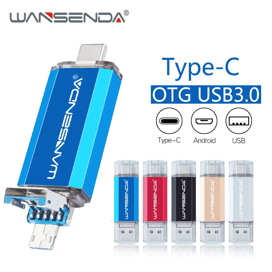WANSENDA 3 в 1OTG USB флеш накопитель type C 16 ГБ 32 64 128 256 Флэшка высокоскоростная карта