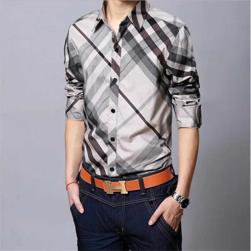

Spring Autumn Male Long Sleeve Slim Fit Shirt Overhemd Casual Social Male Plus Size Stripe with Collar Hot Sale Fashion Shirt