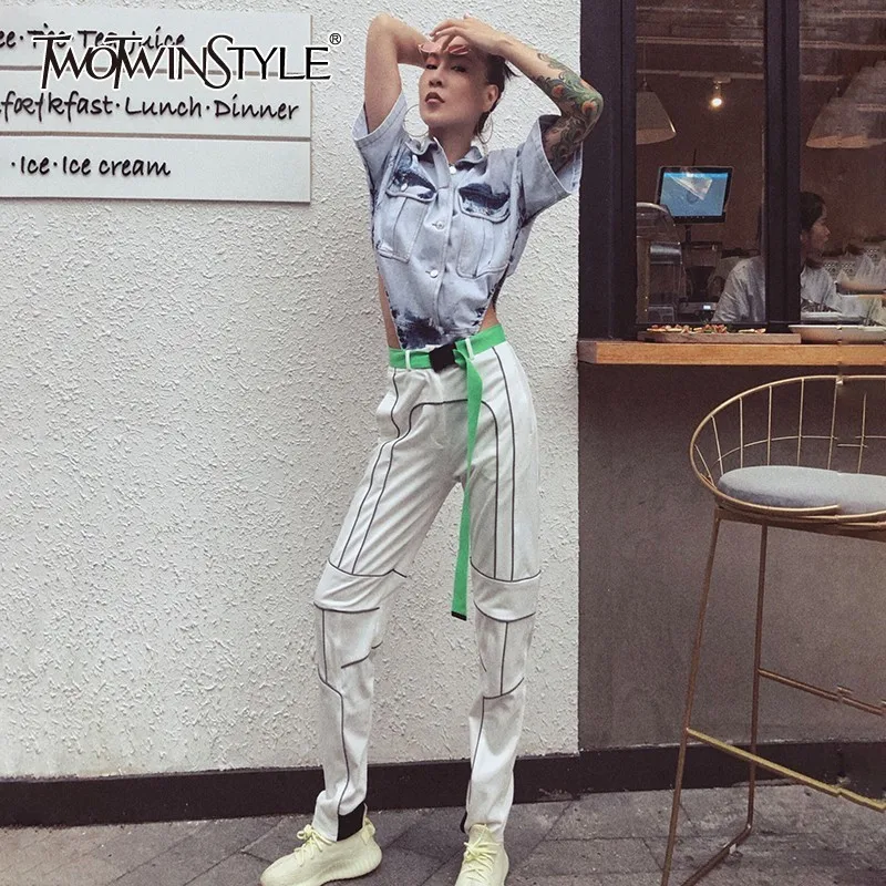 TWOTWINSTYLE весенний комбинезон для женщин с отворотом короткий рукав высокая талия