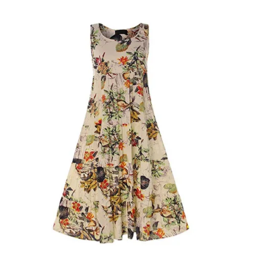Dresses Women Plus Size Summer 2019 Boho O-Neck Floral Print Long Maxi Dress robe Female Vintage Sleeveless Vestido | Женская одежда