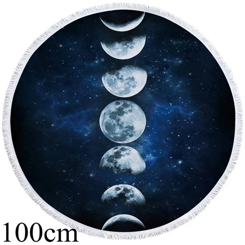 001 Towel 100cm Постельное белье Outlet с 3d принтом из микрофибры банное полотенце большое круглое пляжное полотенце для взрослых и детей лето Toalla Moon Eclipse Tassel гобелен - Цвет: 001 Towel 100cm
