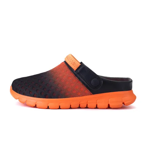 style 1 black orange Для мужчин Для женщин Летние босоножки из сетчатого материала дышащие мягкие Пляжные сланцы; однотонные Тапочки для ванной, на плоской подошве - Цвет: style 1 black orange