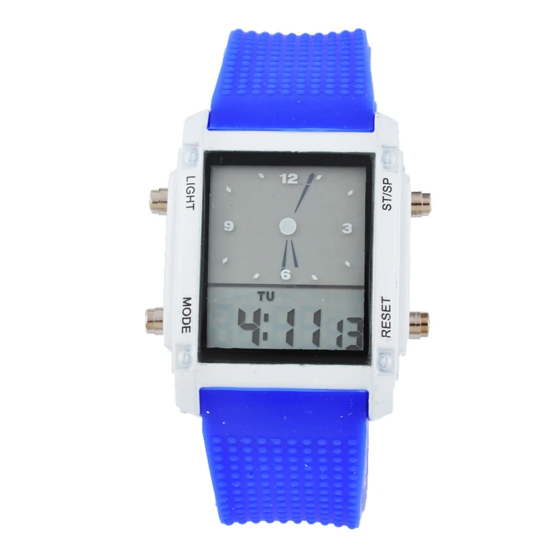 blue white Новинка, мужские спортивные часы, красочные светящиеся часы, двойной дисплей, электронный светодиодный, спортивные часы, спортивный трекер - Цвет: blue white