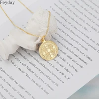 vintage jesus cross coin pendant choker necklaces simple s925 sterling sliver coin chain necklace for women fashion jewelry