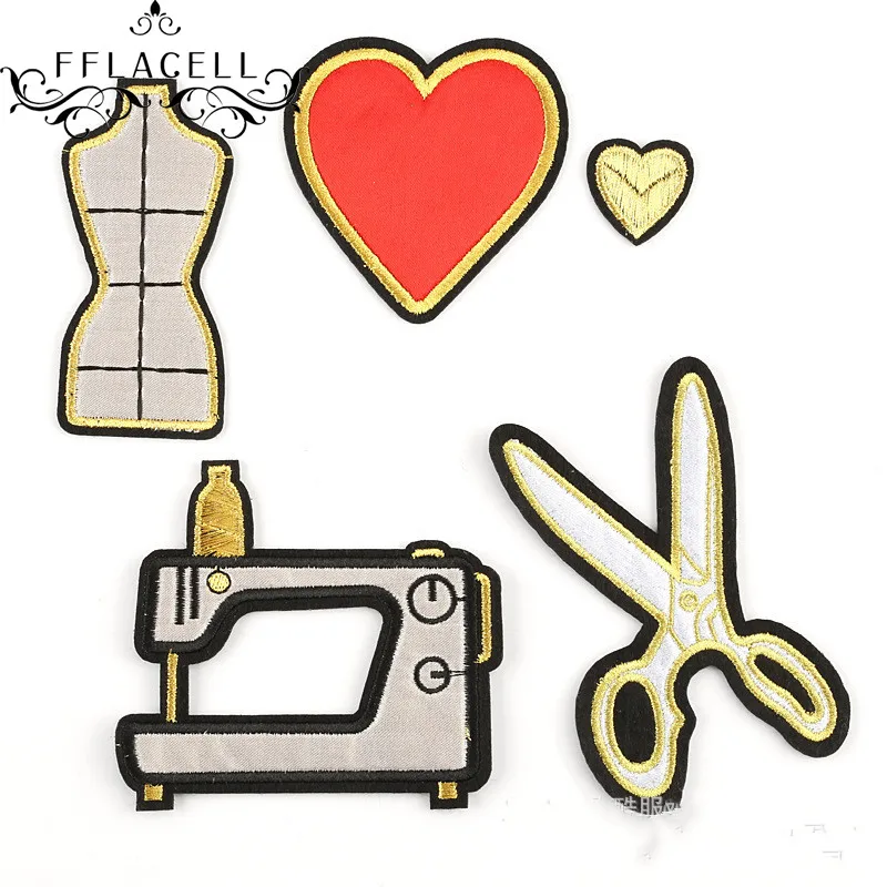 FFLACELL швейная машина ножницы сердце вышивка патч для одежды пришить наклейки