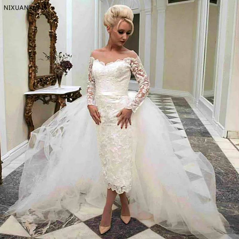2021 Элегантный Vestido De Noiva аппликации свадебные платья с длинными рукавами Съемная