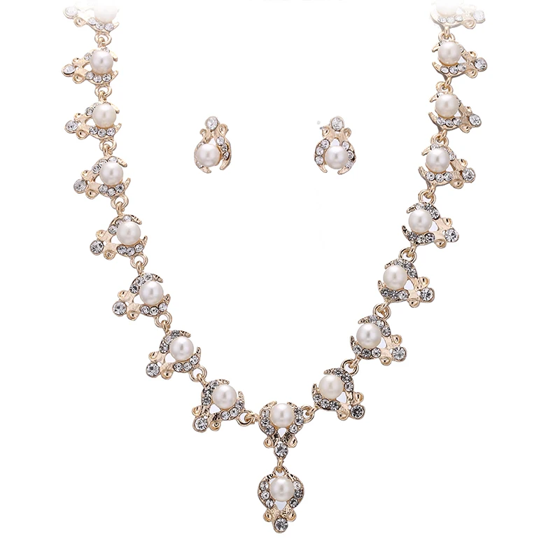 Женский комплект из колье и серёг с искусственным жемчугом|designer jewelry set|jewelry