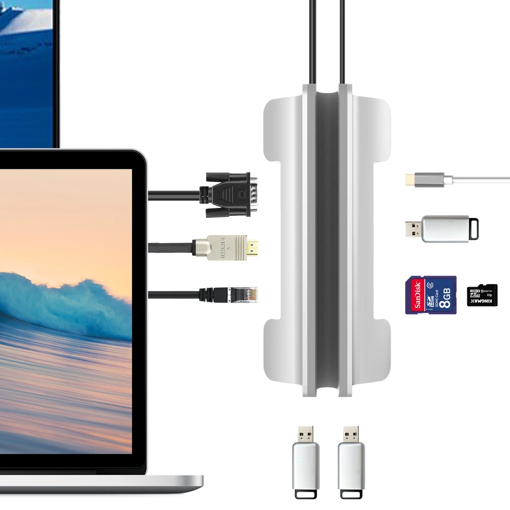Usb C концентратор с держателем для ноутбука адаптер мульти Тип к HDMI совместимый Vga