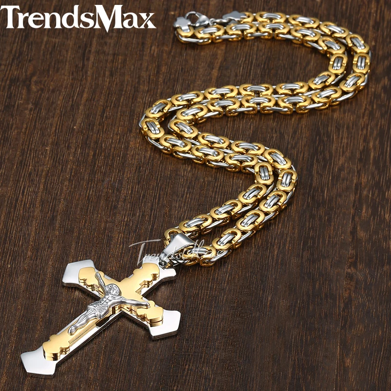 Мужское ожерелье Trendsmax Двухслойное колье из нержавеющей стали византийская