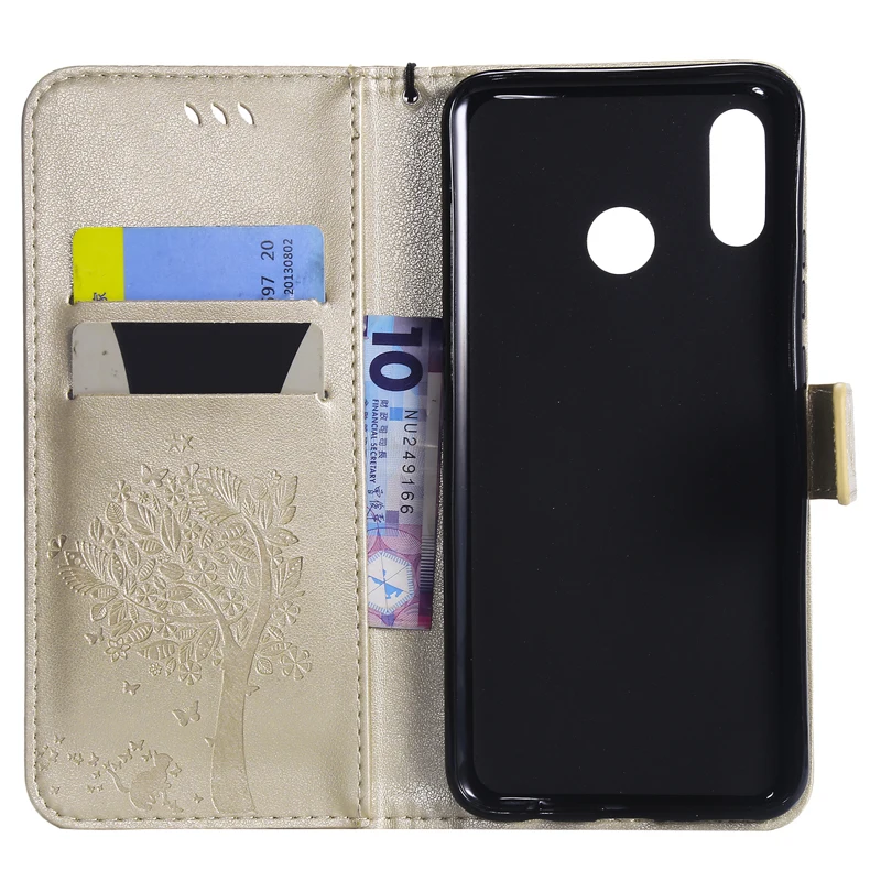 Luxury Leather Cat Tree Flip Wallet Soft Silicone Phone Case Cover Shell Hull Coque Fundas for HUAWEI Y9 2019 Nova 3 Honor 8C 8X | Мобильные