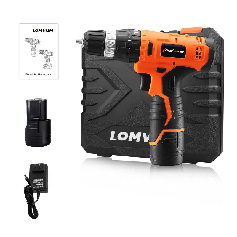 2 Battery Plastic LOMVUM 12 В ударная электрическая дрель деревообрабатывающая многофункциональная двухскоростная Бытовая отвертка литий-ионная аккумуляторная дрель - Цвет: 2 Battery Plastic