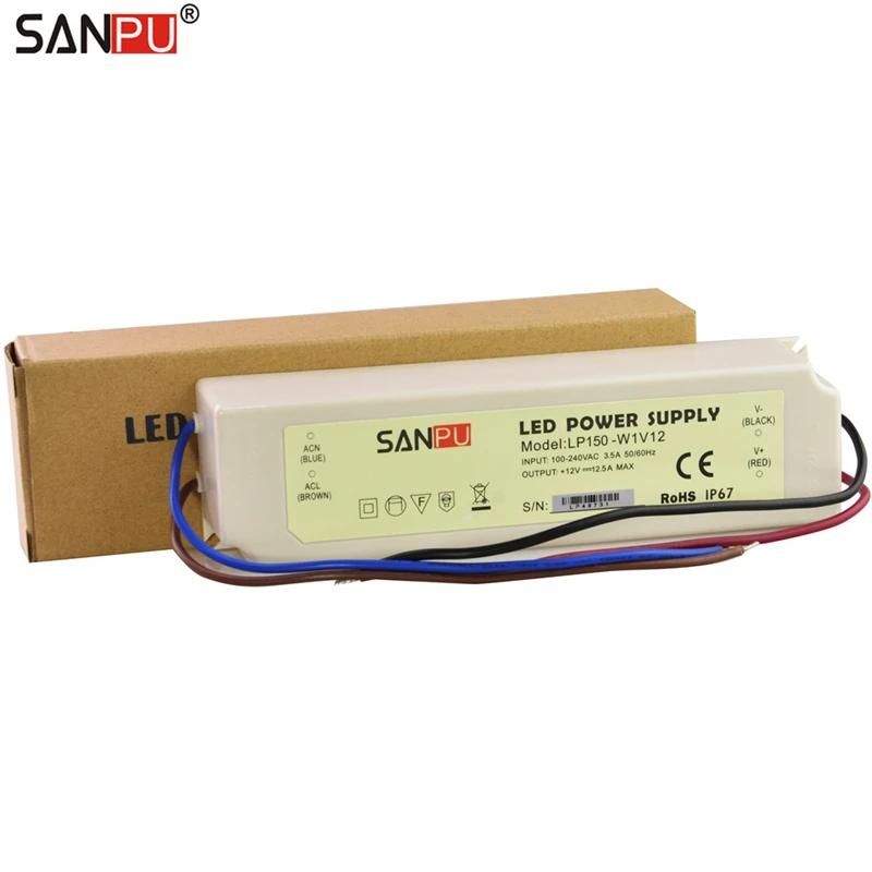 Новинка года sanpu smps Питание для светодио дный 12 В 150 Вт 12A IP67 переключатель драйвера 110 V 220 V AC DC трансформатор для освещения Водонепроницаемый Пластик