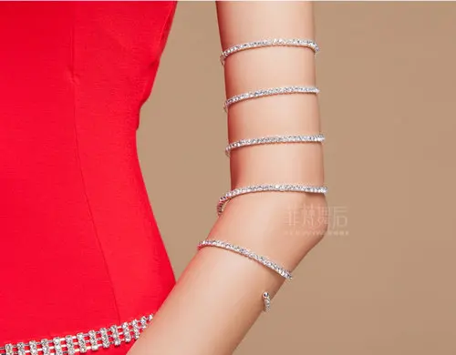 silver Ювелирные изделия для костюма, золотые, серебряные стразы, тянущийся браслет, вечерние, для невесты, нарукавник, много стилей - Окраска металла: silver