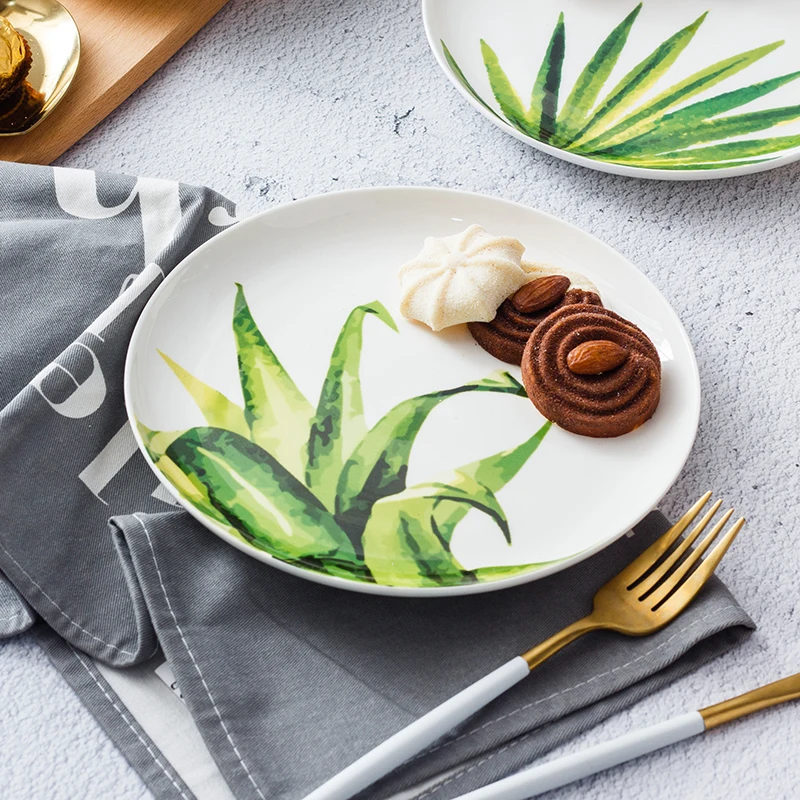 4 шт набор 8 дюймов круглые зеленые растения тропические фарфоровые тарелки
