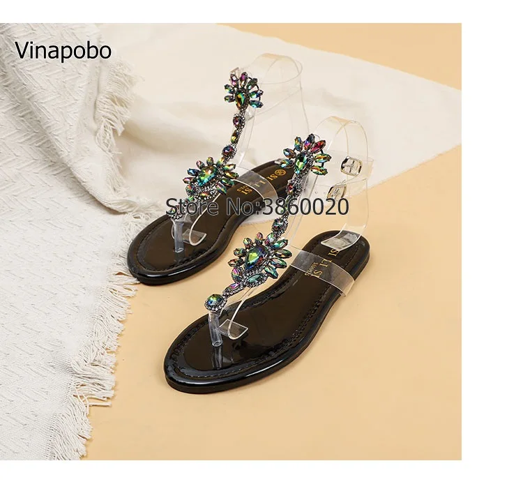 Vinapobo женская обувь женские босоножки Стразы цепочки на плоской подошве; босоножки; Вьетнамки; шлепанцы с кристаллами женские сандалии-гладиаторы; 43