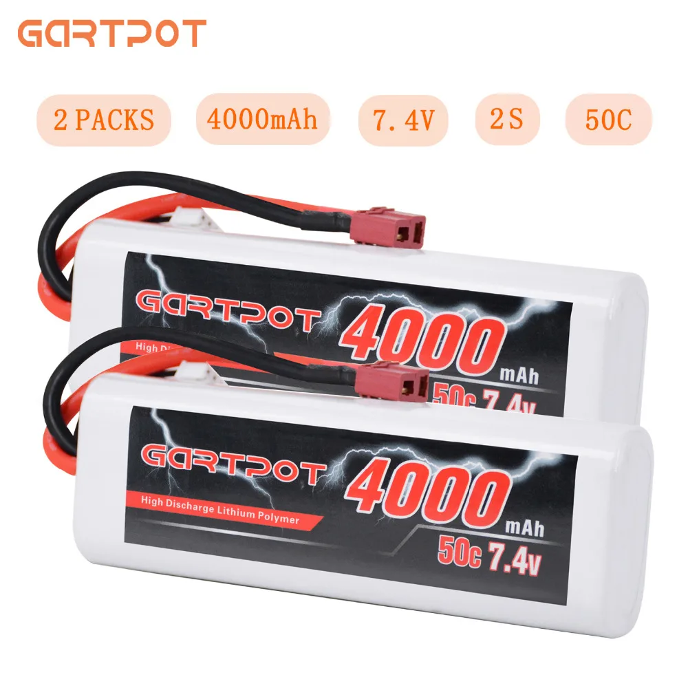2 шт. аккумулятор GARTPOT Lipo 4000 мАч 7 4 В автомобильная батарея RC 2S 50C с разъемом Deans для