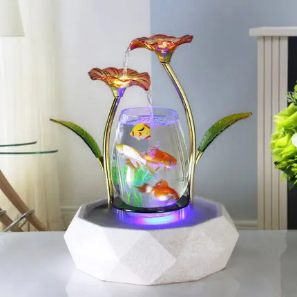 Red Lotus Mist Tabletop Water Feature Lotus Fountain Waterfall Cascade Indoor Decoration Aquarium Zen Humidifier Meditation LED light fish tank - Цвет: Red Lotus Mist