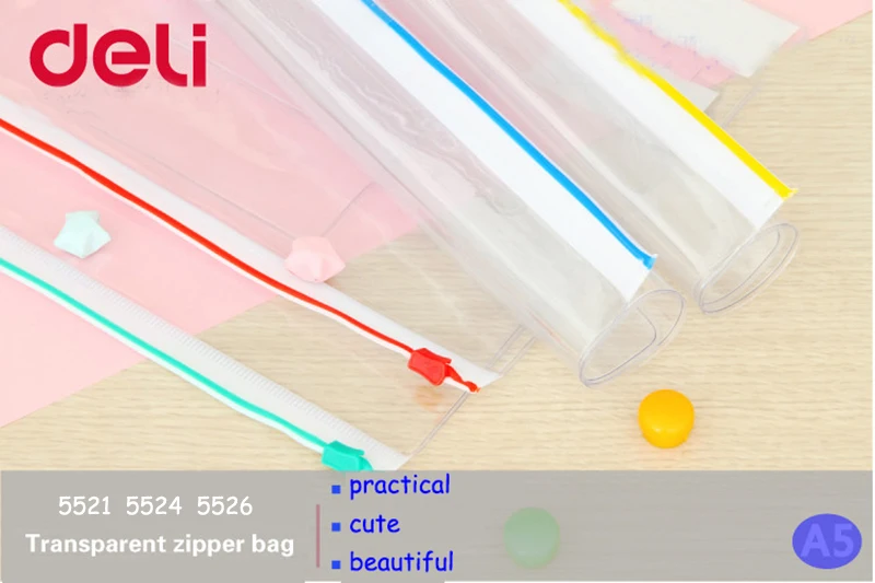 Бренд Deli 5521 5524 5526 5586 ПВХ пластик ziplock сумки прозрачный мешок на молнии A5 A4 размер высокое качество толщина