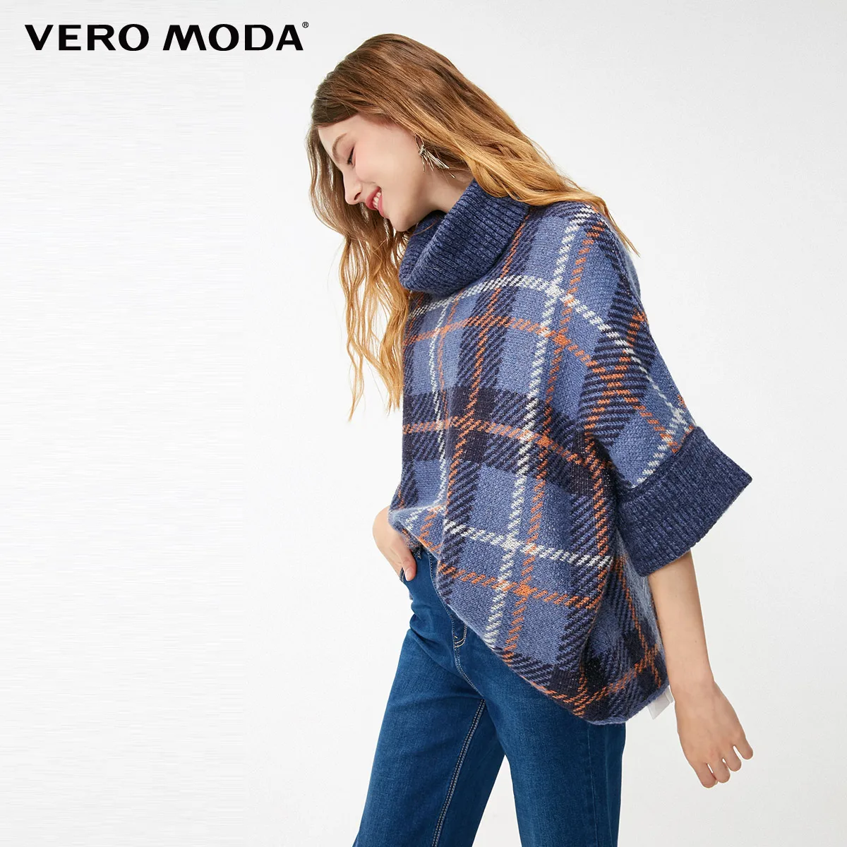 Bijou blue Vero Moda водолазка свитер женский свитер женский женский шерстяной мохеровый свитер с рукавами «летучая мышь», свободный крой, с высоким воротником, уличная одежда, клетчатый свитер | 318413616 - Цвет: Bijou blue