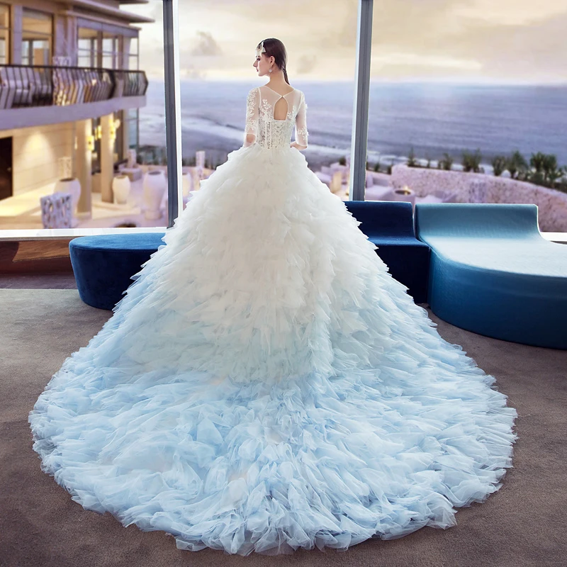 Luxury Ball Gown Wedding Dress Dubai Sexy Illusion Puffy Gowns Half Sleeves Colorful Royal Train Princess | Свадьбы и торжества