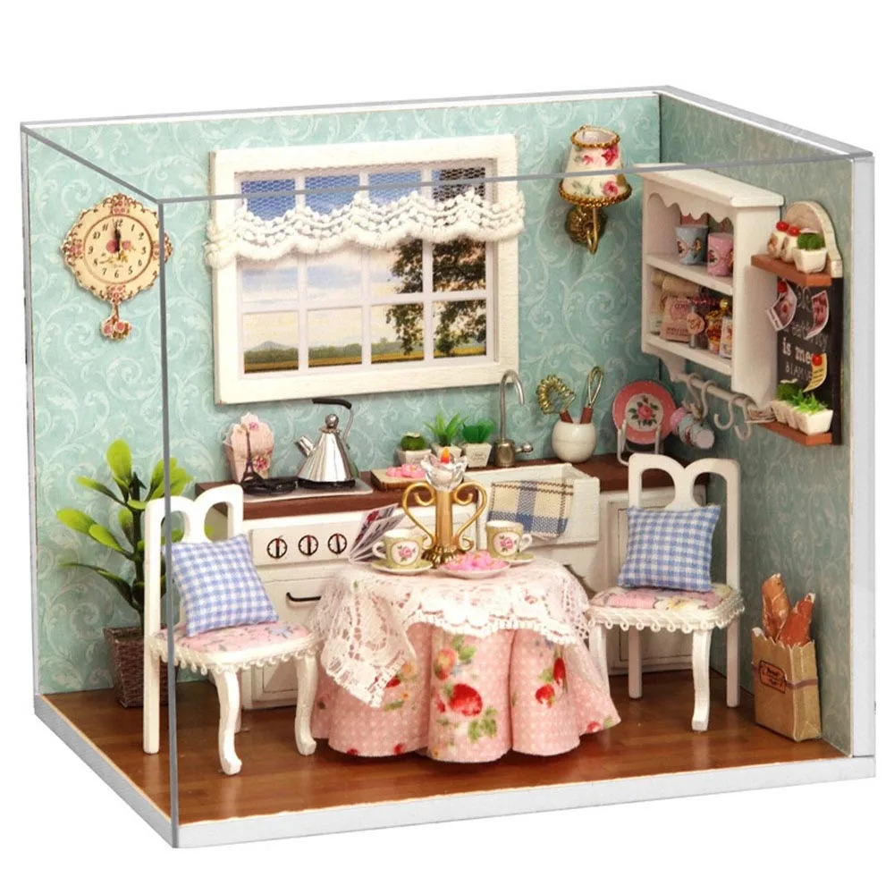 3008 DIY деревянный кукольный дом игрушка кукольный домик Миниатюрный сборный комплект со светодиодный кукольным домиком ручной работы миниатюрный кукольный домик счастливая модель кухни - Цвет: 3008