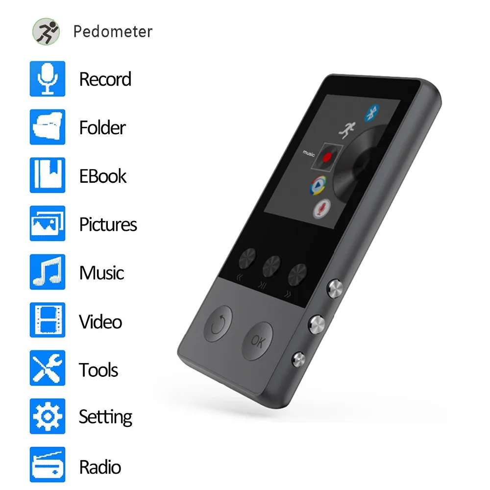 Металлический Bluetooth MP3 плеер 8 Гб 1 дюймов экран воспроизведение музыки 70h с FM радио