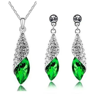 silver green Ожерелье с подвеской из австрийского кристалла, серьги, Модный Ювелирный Набор, модный подарок,, Прямая поставка, акция, скидка, качество - Окраска металла: silver green