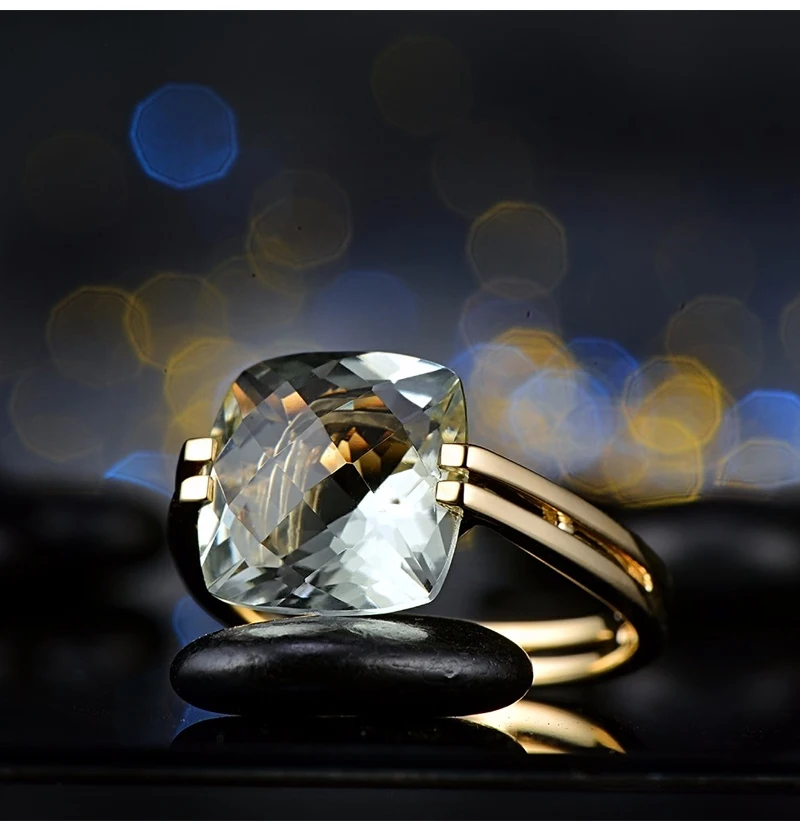 Caimao ювелирные изделия 6.6ct натуральная квадратная Подушка Зеленый Аметист 14 К Золотое кольцо