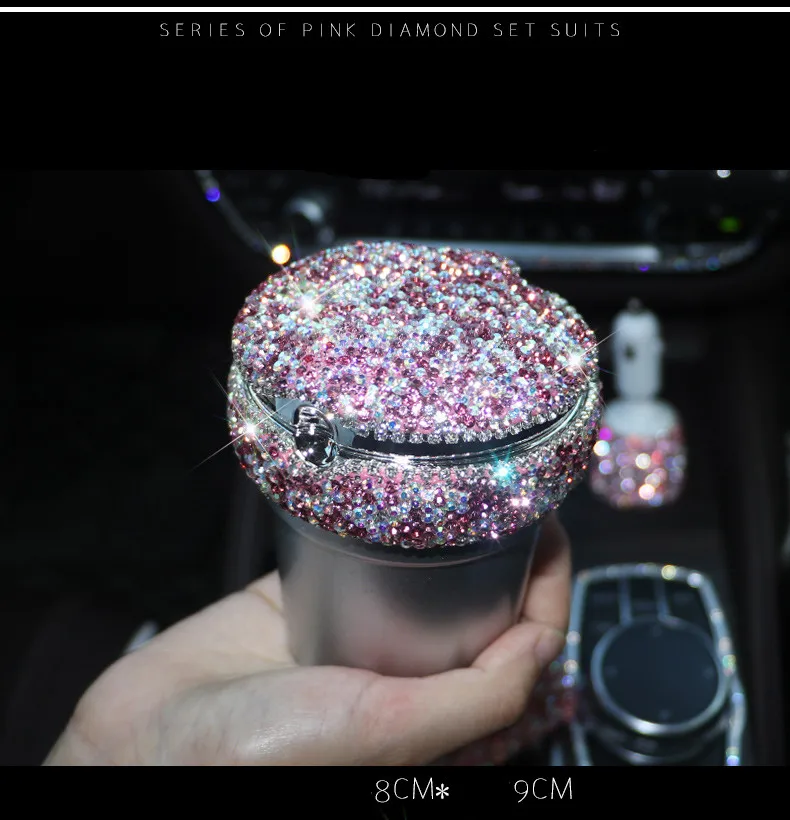 Car Ashtray Автомобильные аксессуары для девочек, usb автомобильное зарядное устройство, коробка для салфеток, пепельница, розовые бриллианты, женский авто стайлинг, комплект, внутренние части - Название цвета: Car Ashtray